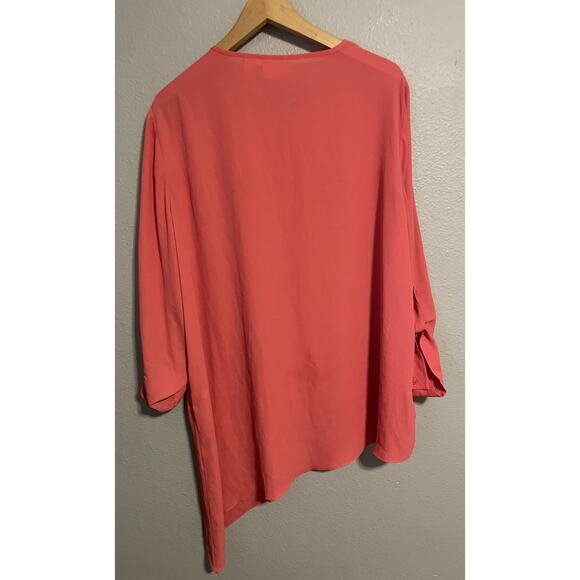 Chicos Womens Tunic Size 3 US XL Pink Chiffon Asymmetric Roll Tab Sleeve Modern - Picture 2 of 7